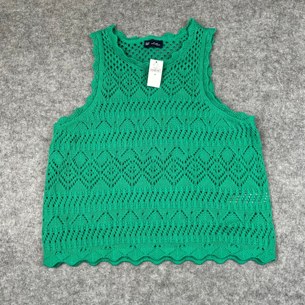 NWT Gap Crochet Knit Green Cropped Halter Tank Y2K 70s Boho Festival Medium